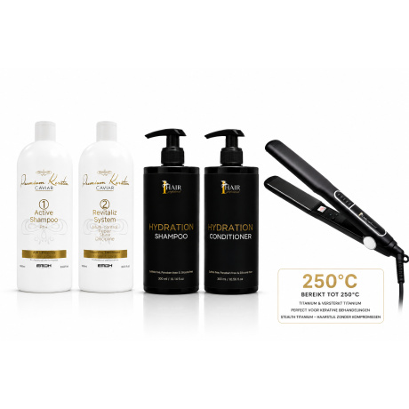 Ultimate Caviar Keratin Set 1l – Hydration Shampoo, Conditioner & Stealth Titanium Styler 250°C