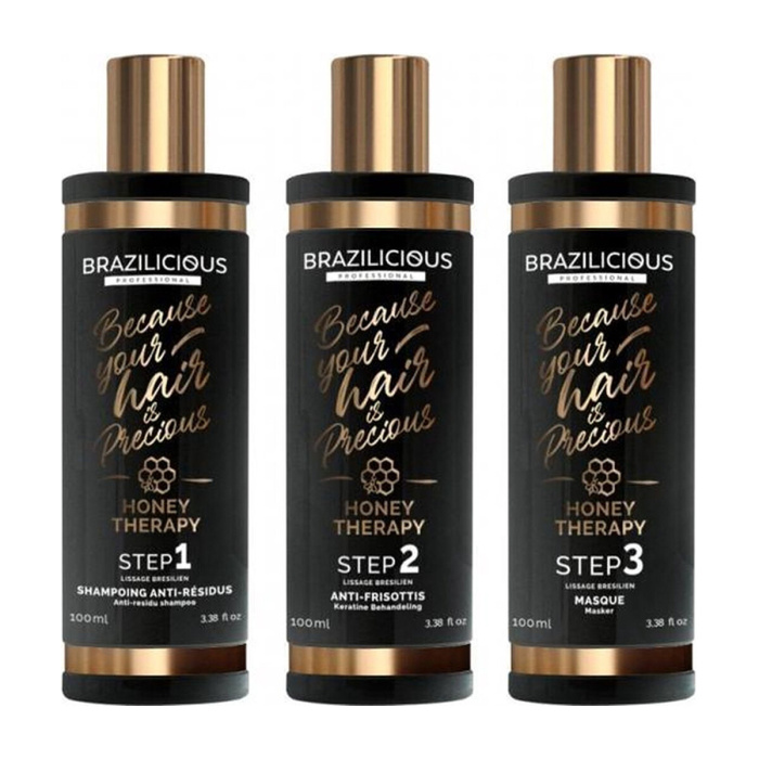 BraziliCious Honey Therapy Keratine Behandeling 3 x 100 ml – Complete Kit