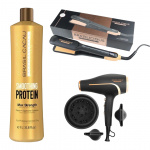 BRASIL CACAU Smoothing Protein + Brazilicious Titanium & Gold 48K Therapy 250 º +Brazilicious Vulcano TherapyHaardroger keratine behandeling