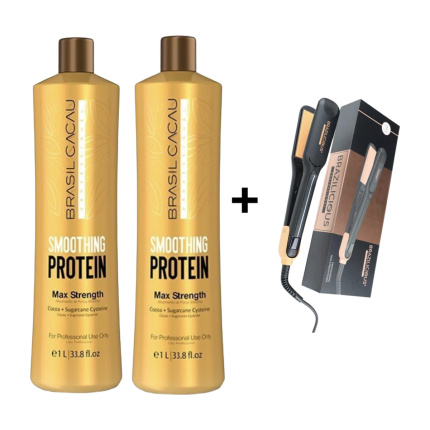 BRASIL CACAU Smoothing Protein 2 x 1000 ml = Gratis Professionele StijlTang Van BraziliCious 250°G