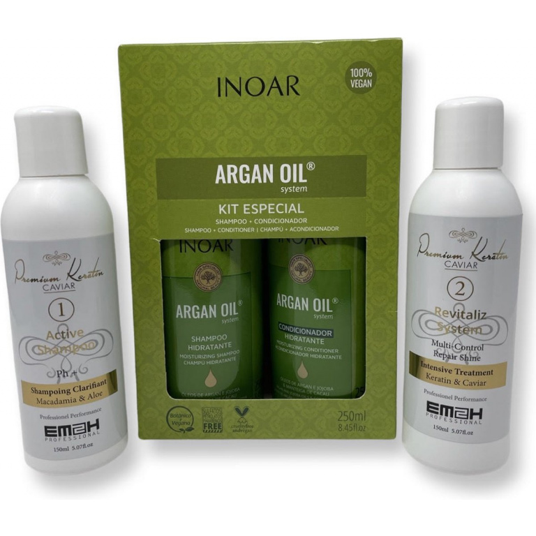 Keratin Caviar Kit 2 x 150ml & INOAR ARGAN OIL SHAMPOO & CONDITIONER
