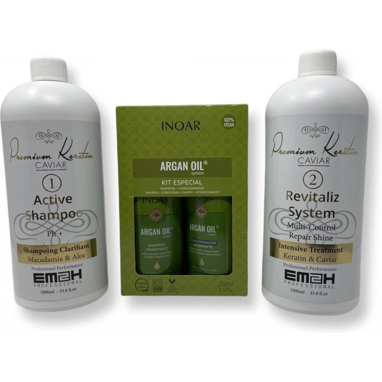 Keratin Caviar Kit 2 x 1000 ml & INOAR ARGAN OIL SHAMPOO & CONDITIONER