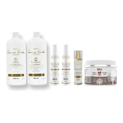 Keratin Caviar Kit 2 x 1000ml & Na keratine behandeling shampoo en conditioner en Masker
