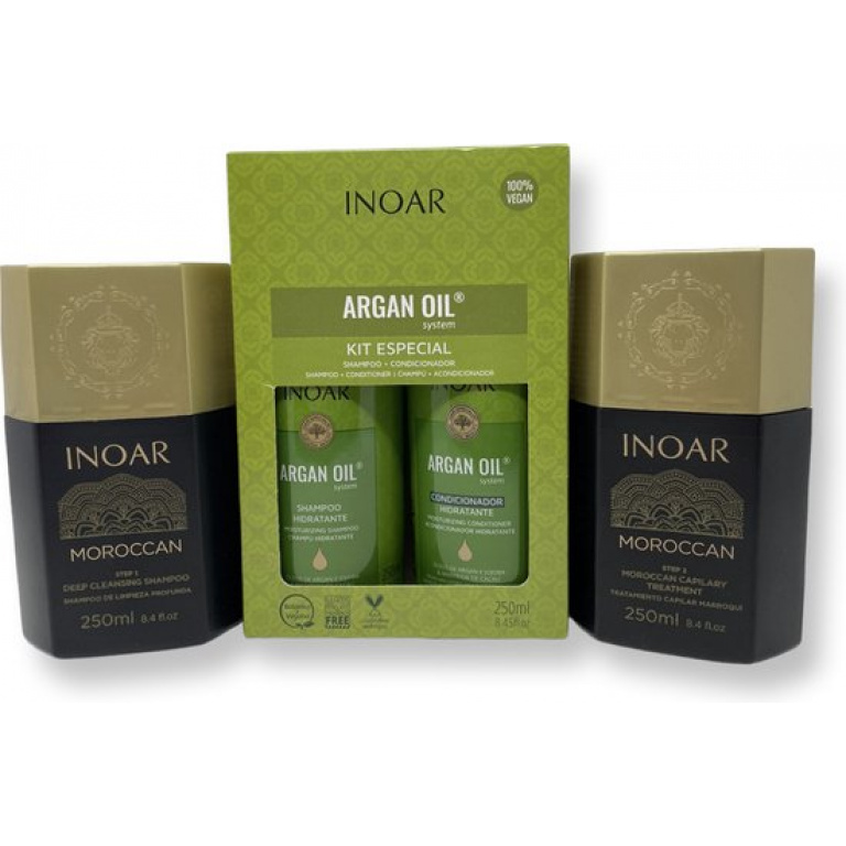 Inoar Moroccan 2x250ml ORIGINAL Keratine Treatment Marokkaanse Keratin Behandeling & INOAR ARGAN OIL