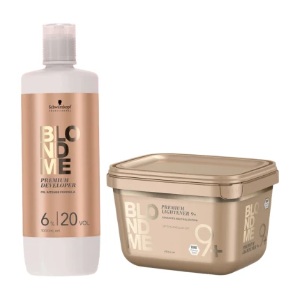 Schwarzkopf BlondMe Premium Developer 6% – 1000 ml & Schwarzkopf BLONDME Bond Enforcing Premium Lightener 9+ 450g