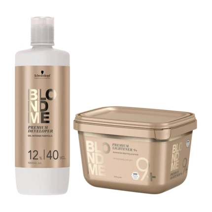 Schwarzkopf BlondMe Premium Developer 12% – 1000 ml & Schwarzkopf BLONDME Bond Enforcing Premium Lightener 9+ 450g