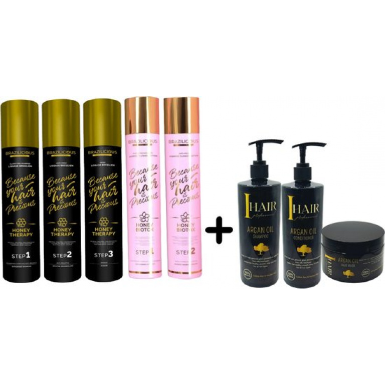 Brazilicious Honey therapy 3 x 1000ml & Brazilicious BioTox 3 x 1000ml & Onderhouds