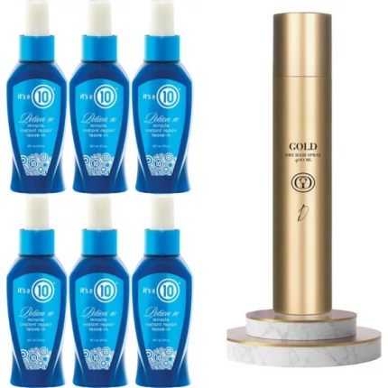 6 X STUKS It's a 10 - Instant Repair Leave-in Conditioner + GOLD Professional Haircare Dry Hair Spray 400 ml