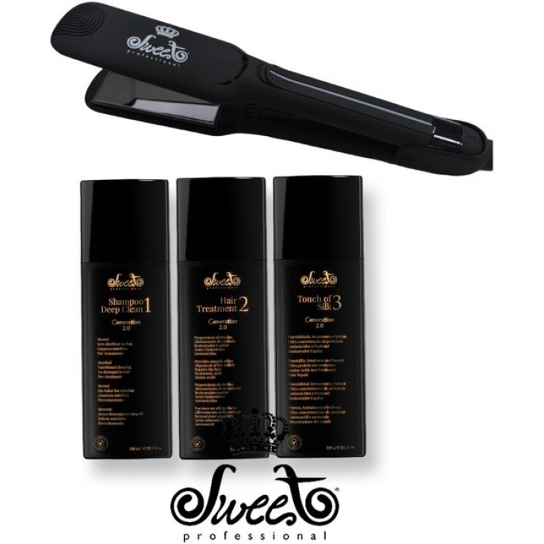 Sweet Professional Straightening System Brazilian Keratin Blowout Treatment 3x1Liter Keratin behandeling speciaal voor krullend haar wordt glad&zijdig + Sweet Hair Professional First Flat Iron 32mm