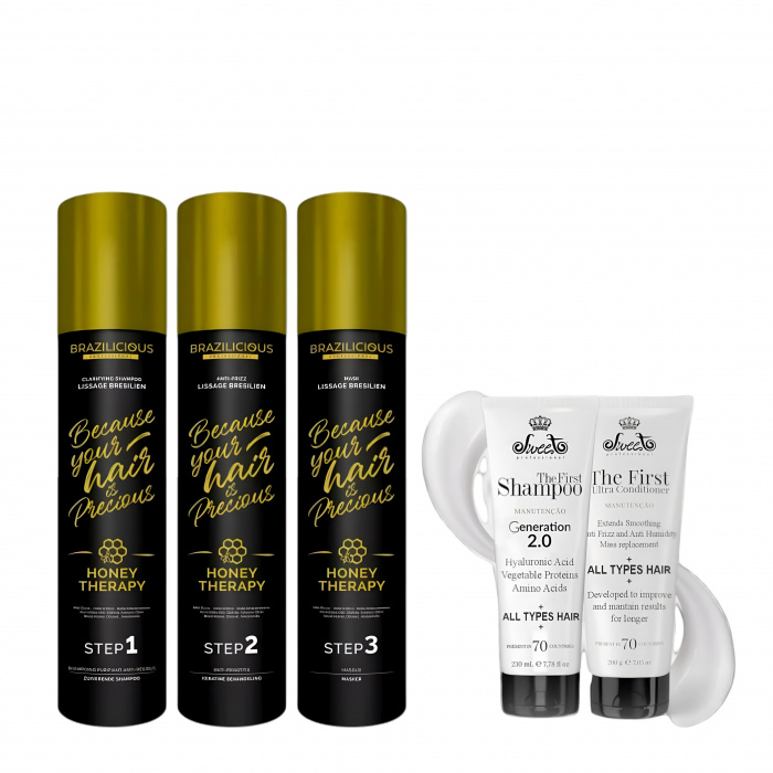 BraziliCious Honey Therapy 3 x 1000ml – Keratine Behandeling & Onderhoudskit Sweet professionele - Afbeelding 1