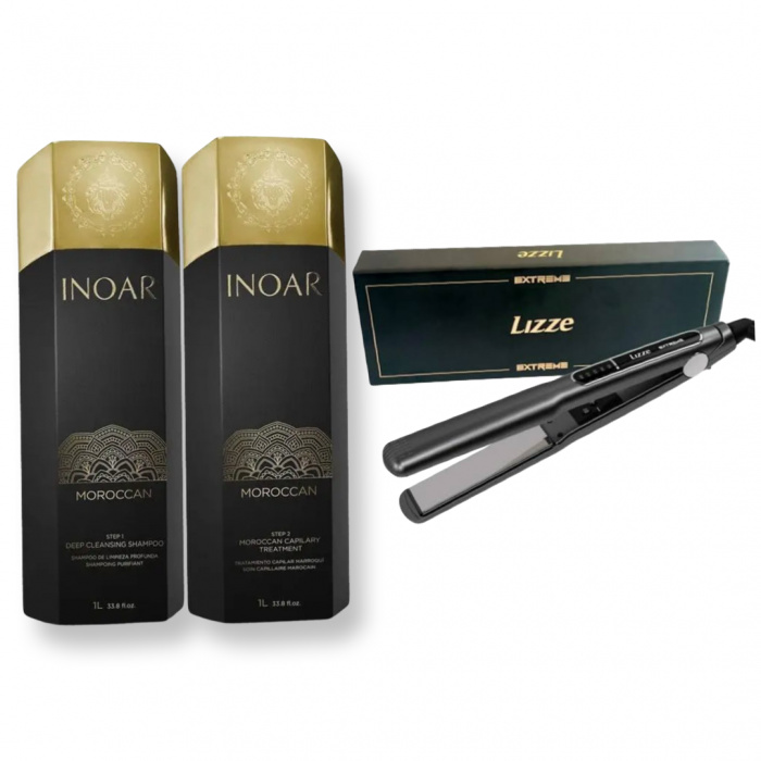 INOAR Moroccan Keratine Behandeling Kit 2x1000ml & Lizze Extreme Titane Stijltang 250°C 480°F - Afbeelding 1