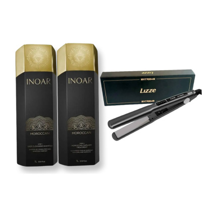 INOAR Moroccan Keratine Behandeling Kit 2x1000ml & Lizze Extreme Titane Stijltang 250°C 480°F