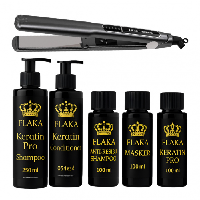 FlaKa Keratin Pro 100ml – Organische Keratinebehandeling voor Glad & Glanzend Haar & Shampoo & Conditioner na Keratinebehandeling & Lizze Extreme Titane Stijltang 250°c 480°F - Afbeelding 1