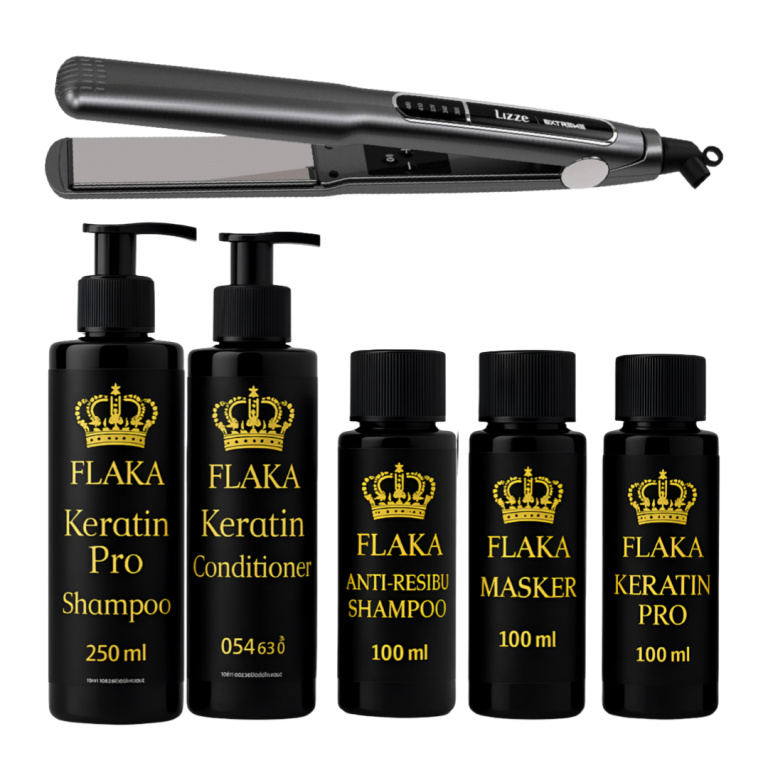 FlaKa Keratin Pro 100ml – Organische Keratinebehandeling voor Glad & Glanzend Haar & Shampoo & Conditioner na Keratinebehandeling & Lizze Extreme Titane Stijltang 250°c 480°F