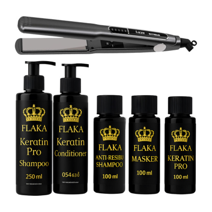 FlaKa Keratin Pro 100ml – Organische Keratinebehandeling voor Glad & Glanzend Haar & Shampoo & Conditioner na Keratinebehandeling & Lizze Extreme Titane Stijltang 250°c 480°F