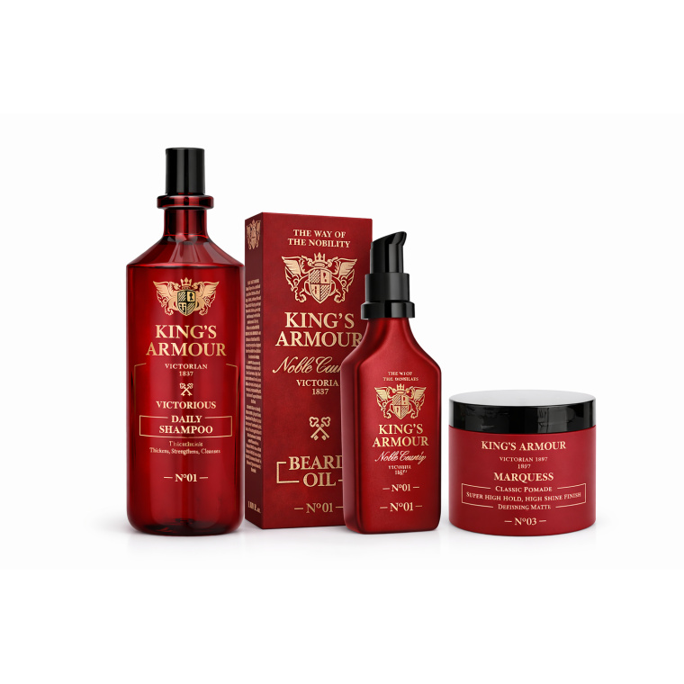 King’s Armour Royal Daily Grooming Set – Shampoo + Beard Oil + Pomade