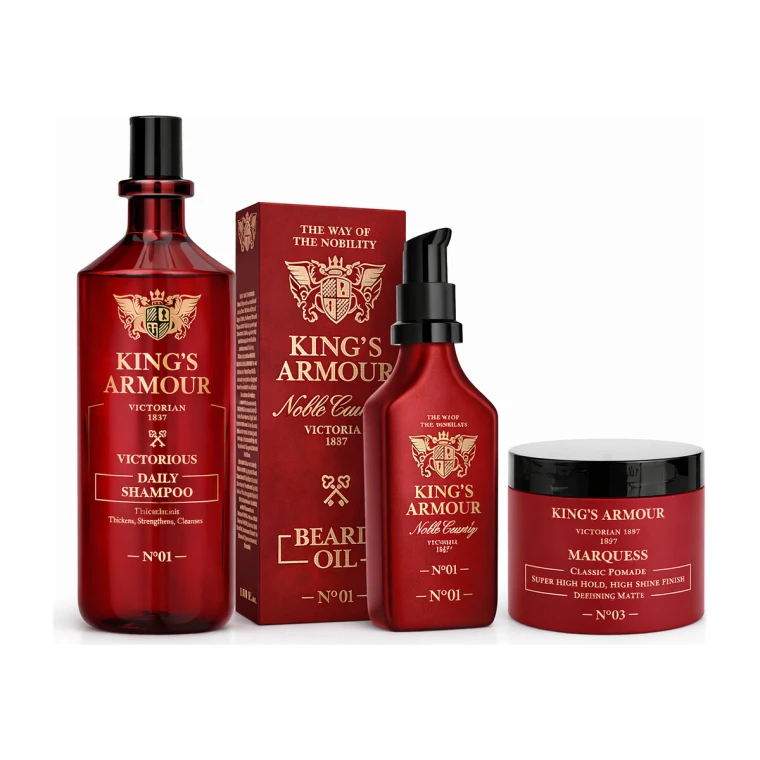 King’s Armour Royal Daily Grooming Set – Shampoo + Beard Oil + Pomade