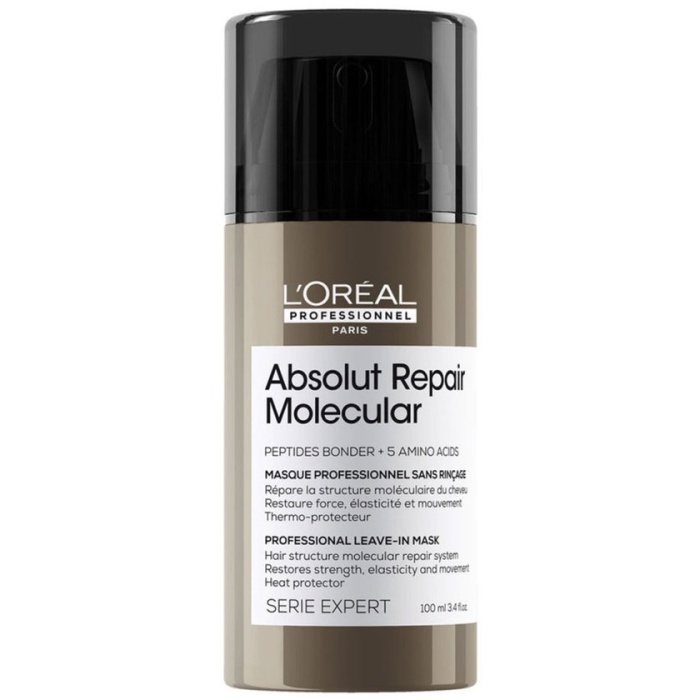 L'Oréal Professionnel Absolut Repair Molecular Leave-in Mask is een professioneel leave-in masker, geformuleerd met Peptiden bonder + 5 aminozuren om de macromoleculaire structuur van het haar te herstellen. De lichtgewicht textuur van de formule dringt onmiddellijk door en herstelt de kracht. Het haar is gevoed, met verbeterde elasticiteit en beweging. Het haar is glad, glanzend, ziet er gezond uit en is beschermd tegen agressieve invloeden van buitenaf. Natuurlijke touch. Hittebescherming tot 230°C. Beschermt de vezel tegen agressieve invloeden van buitenaf. Hittebescherming tot 230°. +52% gladheid. Diepe penetratie. Anti-frizz Gebruiksaanwijzing Voor optimale resultaten na Absolut Repair Molecular shampoo & uit te spoelen serum gebruiken. Aanbrengen op handdoekdroog haar. Verdeel het haar in twee verdelingen en breng één pompje per verdeling aan. Breng indien nodig meer aan. Ontwar voor optimale verdeling. Zonder uitspoelen. Ga verder met föhnen of laat aan de lucht drogen. Er zijn geen specifieke voorzorgsmaatregelen nodig voor het gebruik van dit product onder normale of redelijkerwijs te voorziene gebruiksomstandigheden. flaka.be