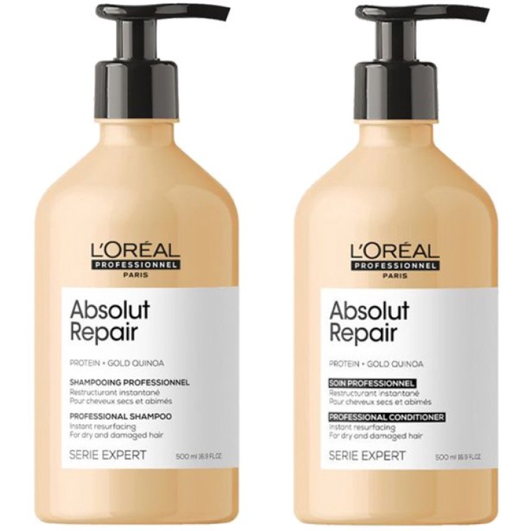 L'Oréal Serie Expert Absolut Repair Gold Shampoo en Conditioner zijn speciaal ontwikkeld voor (zeer) beschadigd haar. Ze herstellen en voeden de haarvezels intensief, maken het haar makkelijk doorkambaar en zorgen voor zichtbaar sterker, zachter en glanzender haar. Daarnaast helpt de conditioner het haar te beschermen tegen verdere beschadiging. flaka.be