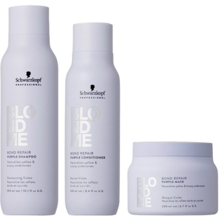 Schwarzkopf BlondMe Bond Repair Purple Shampoo 300ml + Conditioner 250ml + Mask 200ml