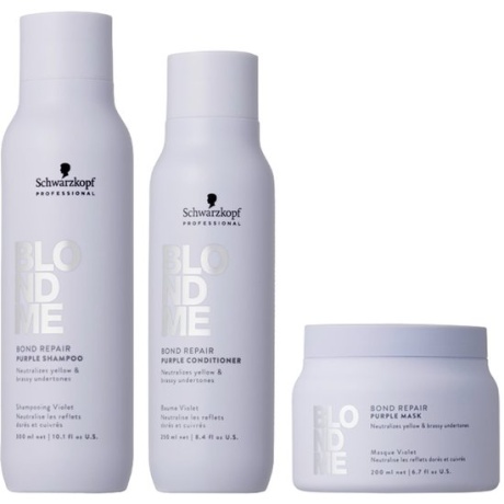 Schwarzkopf BlondMe Bond Repair Purple Shampoo 300ml + Conditioner 250ml + Mask 200ml