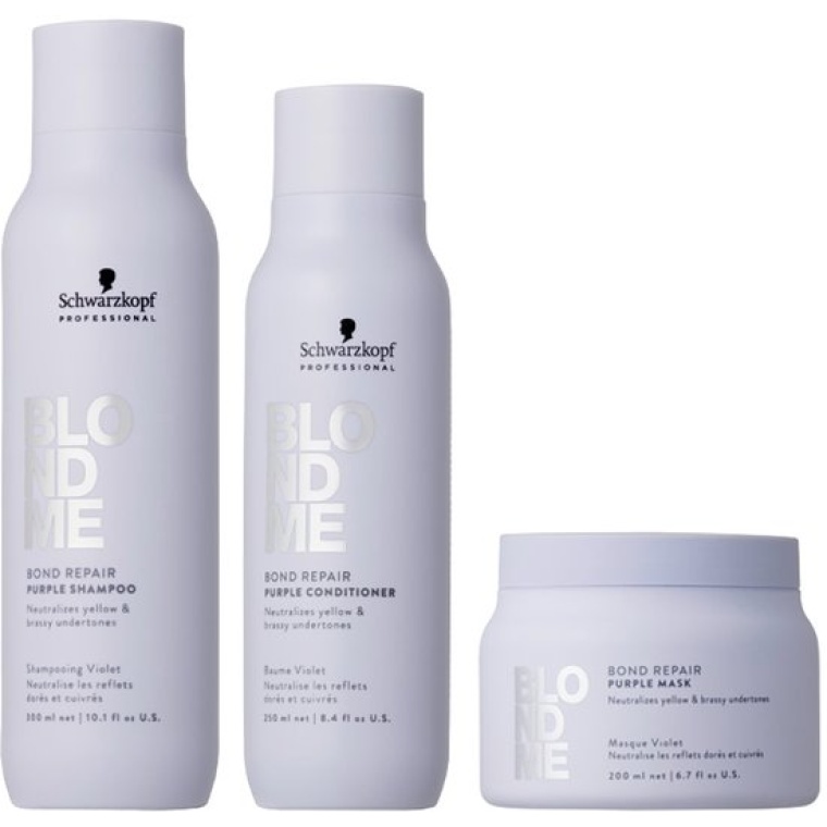 Schwarzkopf BlondMe Bond Repair Purple Shampoo 300ml + Conditioner 250ml + Mask 200ml flaka.be
