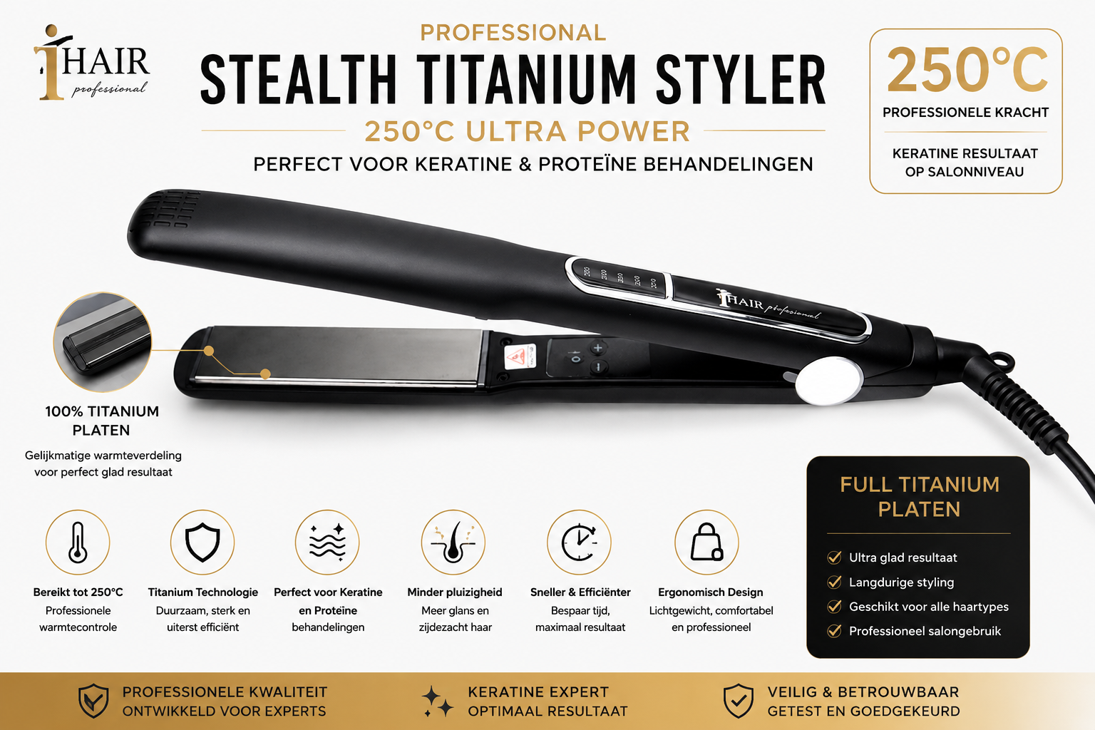 iHair Professional Titanium Styler 250°C – Keratine Expert Edition