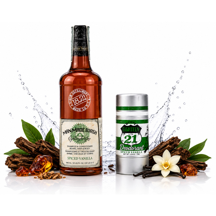De Man Made Wash is geschikt voor haar, baard en lichaam en reinigt intensief zonder de huid of het haar uit te drogen. Dankzij de rijke formule blijft het haar zacht, fris en verzorgd terwijl de warme Spiced Vanilla geur zorgt voor een elegante en langdurige geurbeleving met luxe vanilla- en houtaccenten. De Spiced Vanilla deodorant biedt langdurige bescherming en sluit perfect aan bij de geur van de wash. De combinatie van warme vanilla tonen, kruidige accenten en premium barbershop vibes maakt deze set ideaal voor moderne mannen die houden van exclusieve grooming producten. Perfect als luxe cadeaupakket, dagelijkse verzorging of professionele grooming set voor mannen die kwaliteit en uitstraling belangrijk vinden. Voordelen: • Luxe mannenverzorging • Geschikt voor haar, baard en lichaam • Warme Spiced Vanilla geur • Langdurige frisheid • Premium barbershop uitstraling • Perfect als cadeaupakket • Professionele grooming experience Bestel nu exclusief bij Flaka.be en ervaar de luxe wereld van 18.21 Man Made. 18.21 Spiced Vanilla 18.21 deodorant 18.21 shampoo Luxury grooming set Premium mannen verzorging Barbershop producten mannen 18.21 cadeaupakket Vanilla deodorant mannen 18.21 Man Made Wash Flaka.be grooming