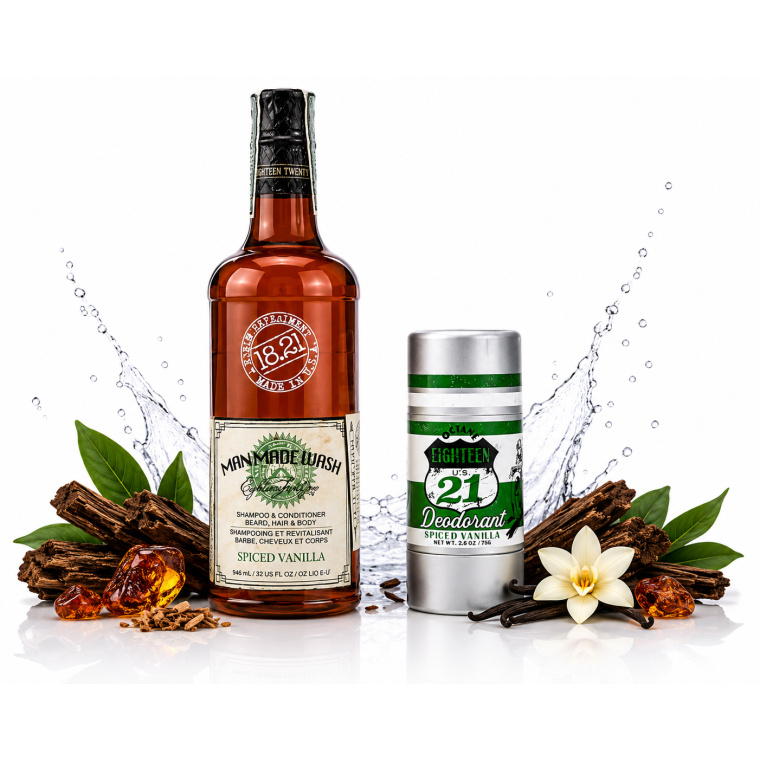 De Man Made Wash is geschikt voor haar, baard en lichaam en reinigt intensief zonder de huid of het haar uit te drogen. Dankzij de rijke formule blijft het haar zacht, fris en verzorgd terwijl de warme Spiced Vanilla geur zorgt voor een elegante en langdurige geurbeleving met luxe vanilla- en houtaccenten. De Spiced Vanilla deodorant biedt langdurige bescherming en sluit perfect aan bij de geur van de wash. De combinatie van warme vanilla tonen, kruidige accenten en premium barbershop vibes maakt deze set ideaal voor moderne mannen die houden van exclusieve grooming producten. Perfect als luxe cadeaupakket, dagelijkse verzorging of professionele grooming set voor mannen die kwaliteit en uitstraling belangrijk vinden. Voordelen: • Luxe mannenverzorging • Geschikt voor haar, baard en lichaam • Warme Spiced Vanilla geur • Langdurige frisheid • Premium barbershop uitstraling • Perfect als cadeaupakket • Professionele grooming experience Bestel nu exclusief bij Flaka.be en ervaar de luxe wereld van 18.21 Man Made. 18.21 Spiced Vanilla 18.21 deodorant 18.21 shampoo Luxury grooming set Premium mannen verzorging Barbershop producten mannen 18.21 cadeaupakket Vanilla deodorant mannen 18.21 Man Made Wash Flaka.be grooming