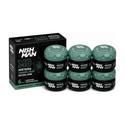 Nish Man M8 Forming Cream Hair Styling Wax Natural Shine – 6 x 100 ml