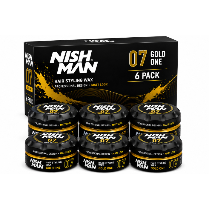 Productbeschrijving Nishman 07 Gold One Hair Styling Wax is een professionele stylingwax voor het creëren van moderne kapsels met definitie, structuur en controle. De wax laat zich gemakkelijk door het haar verdelen en is geschikt voor verschillende stylingtechnieken. De 6-pack voordeelverpakking is ideaal voor kapsalons, barbershops en klanten die Nishman Gold One regelmatig gebruiken. Ontdek Nishman Professional en andere barberproducten bij flaka.be. Gebruik Neem een kleine hoeveelheid Nishman 07 Gold One Wax met de vingertoppen en wrijf deze tussen de handpalmen. Verdeel vervolgens gelijkmatig over droog of licht vochtig haar. Gebruik je vingers om textuur en definitie te creëren of werk met een kam voor een strakker kapsel. Begin met een kleine hoeveelheid en voeg indien nodig extra wax toe voor meer controle. Inhoud 6 × Nishman 07 Gold One Hair Styling Wax