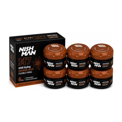Nish Man M7 Defining Paste Hair Styling Wax Flexible Fixing – 6 x 100 ml