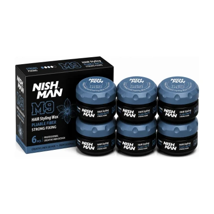 Nish Man M9 Pliable Fiber Hair Styling Wax Strong Fixing – 6 x 100 ml