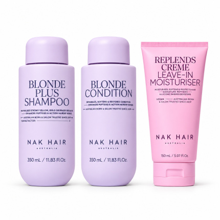 NAK Hair Blonde Plus Trio Set 3-Delig – Shampoo, Conditioner & Replends Leave-In voor Blond en Grijs Haar