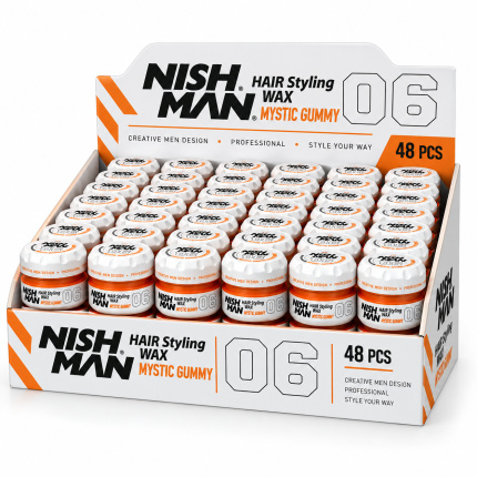 Nish Man Hair Styling Wax Mystic Gummy No.06 – Kapper Pro Pakket – 48 x 150 ml