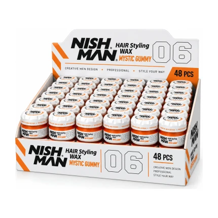 Nish Man Hair Styling Wax Mystic Gummy No.06 – Kapper Pro Pakket – 48 x 150 ml