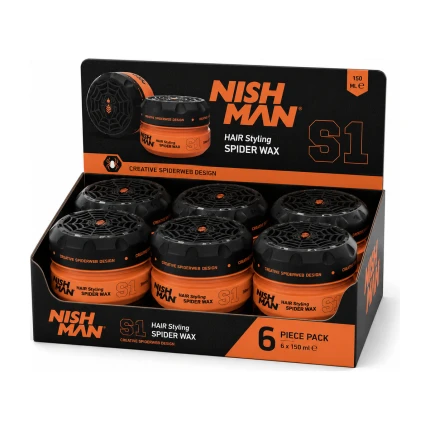 Nishman S1 Black Widow Spider Wax 150 ml – 6 Stuks Voordeelverpakking – Professionele Styling Wax