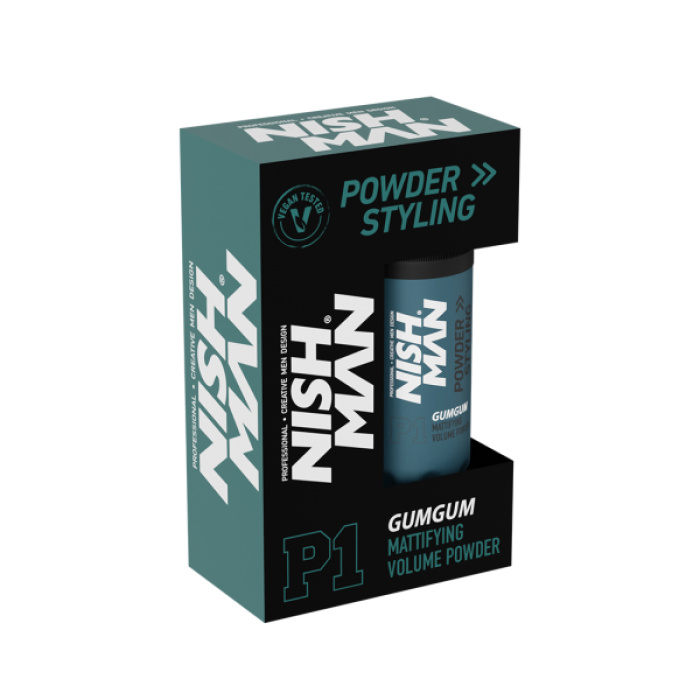 Ontdek Nishman P1 GumGum Mattifying Volume Powder bij flaka.be. Geeft het haar direct meer volume, structuur en een matte look zonder het haar zwaar te maken.