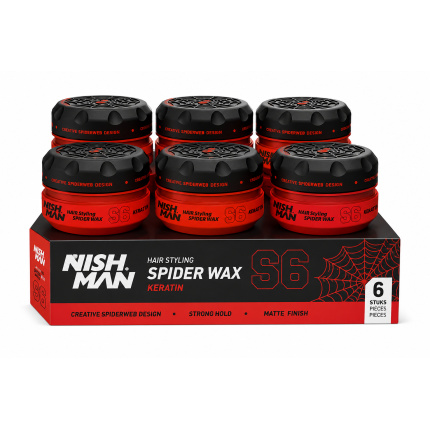 Nishman S6 Spider Wax Keratin 150 ml – 6 Stuks – Sterke Hold & Flexibele Styling