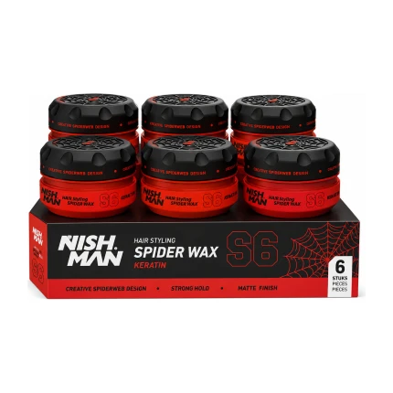 Nishman S6 Spider Wax Keratin 150 ml – 6 Stuks – Sterke Hold & Flexibele Styling