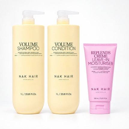 NAK Hair Volume Jumbo Trio Set 3-Delig – Volume Shampoo 1L, Conditioner 1L & Replends Leave-In 150ml