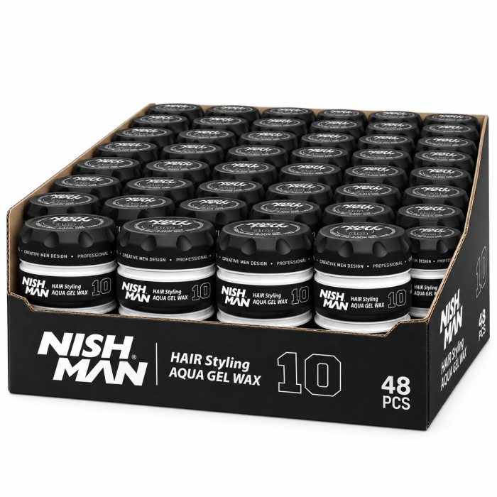 Nish Man Hair Styling Aqua Gel Wax No.10 – Kapper Pro Pakket 48 x 150 ml is een professionele stylingwax voor barbershops, herenkappers en kapsalons. De Aqua Gel Wax helpt het haar eenvoudig te modelleren, definiëren en in het gewenste kapsel te brengen. Deze professionele voordeelverpakking bevat 48 potten van 150 ml en is bijzonder geschikt voor salons die dagelijks meerdere klanten stylen. De combinatie van gel en wax zorgt voor een praktische toepassing en maakt verschillende kapsels mogelijk, van strakke barberlooks tot meer natuurlijke en gestructureerde stijlen. Nish Man Aqua Gel Wax No.10 kan worden gebruikt op droog of licht vochtig haar. Een kleine hoeveelheid is doorgaans voldoende om het haar vorm en controle te geven. Voor extra definitie kan het product geleidelijk worden opgebouwd. Bij flaka.be vindt u professionele Nish Man barberproducten voor styling, scheren, verzorging en finishing. Wie zoekt naar Nish Man Aqua Gel Wax 10, Nish Man Hair Styling Wax, professionele barber wax, Aqua Gel Wax 150 ml, Nish Man 48 stuks of een Kapper Pro Pakket, vindt bij flaka.be professionele salonverpakkingen voor intensief gebruik. Bestel Nish Man Hair Styling Aqua Gel Wax No.10 – Kapper Pro Pakket 48 x 150 ml bij flaka.be en zorg voor een praktische professionele voorraad voor barbershop of kapsalon.