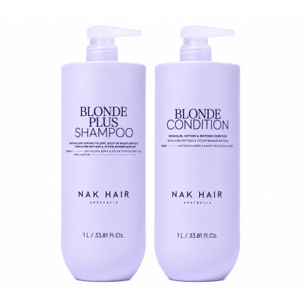 NAK Hair Blonde Plus Jumbo Set 2-Delig – Blonde Plus Shampoo & Blonde Condition 2 x 1L voor Blond, Grijs en Geblondeerd Haar