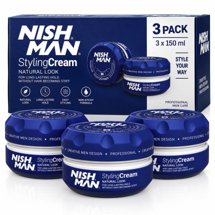Nishman Styling Cream No.5 Medium Hold – 3 x 150 ml – Haarstylingcrème voor Mannen – Natuurlijke Look – Flexibele Hold