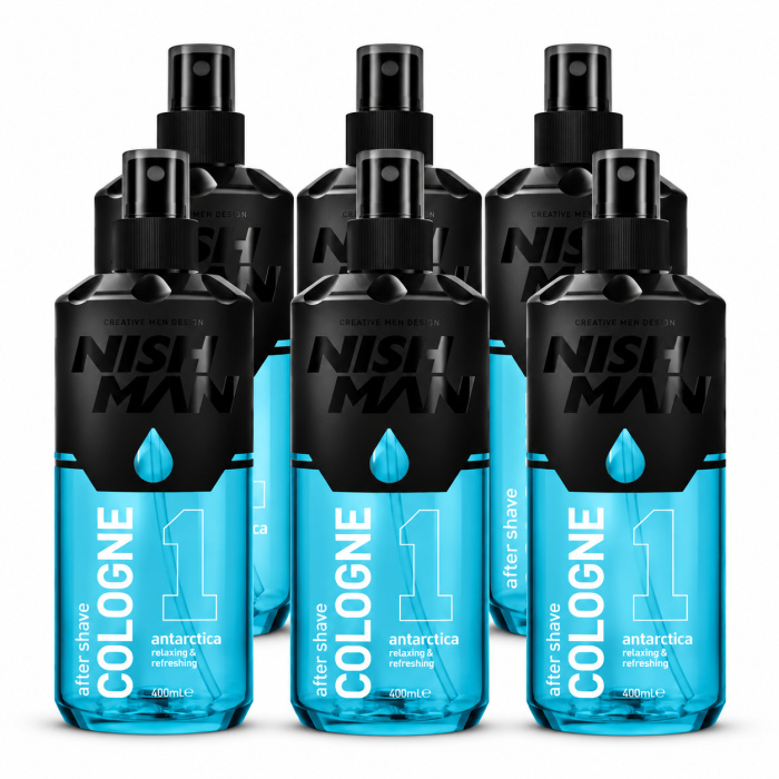 Nish Man After Shave Cologne No.01 Antarctica 6 x 400 ml is een professionele aftershave cologne voor barbershops, herenkappers, kapsalons en dagelijks thuisgebruik. De Antarctica-variant geeft de huid na het scheren een fris en verzorgd gevoel en laat een aangename, moderne en mannelijke geur achter. Deze professionele voordeelverpakking bestaat uit 6 flessen van 400 ml en is ideaal voor salons waar regelmatig scheerbehandelingen worden uitgevoerd. Nish Man No.01 Antarctica kan als laatste stap na het scheren worden aangebracht en geeft iedere barberbehandeling een frisse en professionele finishing touch. Dankzij de royale inhoud van 400 ml per fles is deze verpakking bijzonder geschikt voor intensief professioneel gebruik. De sprayflacon maakt het gemakkelijk om een kleine hoeveelheid snel en gelijkmatig over gezicht en hals te verdelen. Bij flaka.be vindt u Nish Man professionele barberproducten voor scheren, styling, verzorging en finishing. Wie zoekt naar Nish Man Antarctica 400 ml, Nish Man After Shave Cologne No.01, professionele barber cologne, aftershave voor barbershops of een Nish Man voordeelverpakking van 6 stuks, vindt bij flaka.be professionele barberproducten voor dagelijks salon- en thuisgebruik. Bestel Nish Man After Shave Cologne No.01 Antarctica 6 x 400 ml bij flaka.be en geef iedere scheerbehandeling een frisse, verzorgde en professionele finishing touch.