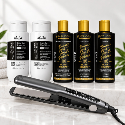 Brazilicious Honey Therapy 3x100ml + Sweet Maintenance Set + Lizze Extreme Stijltang – Complete Keratine Set