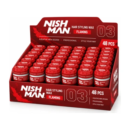 Nish Man Hair Styling Wax Flaming No.03 – Kapper Pro Pakket – 48 x 150 ml