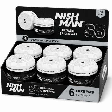 Nishman S5 Keratin Spider Wax 150 ml – 6 Stuks Voordeelverpakking – Professionele Styling Wax
