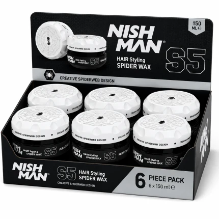 Nishman S5 Keratin Spider Wax 150 ml – 6 Stuks Voordeelverpakking – Professionele Styling Wax