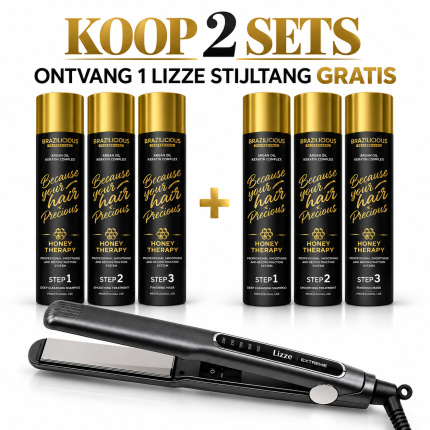 Brazilicious Honey Therapy 2x 3-Stappen Set + GRATIS Lizze Extreme Stijltang – Professionele Keratine Deal